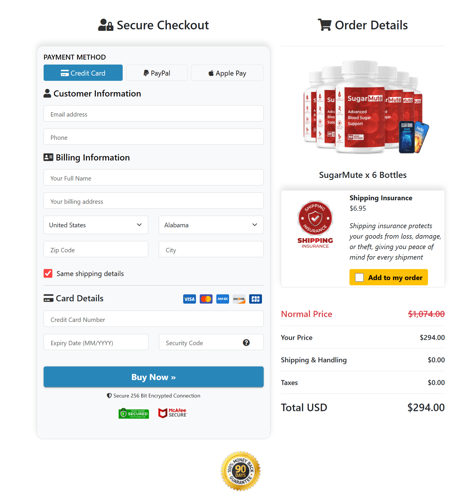 SugarMute Checkout page